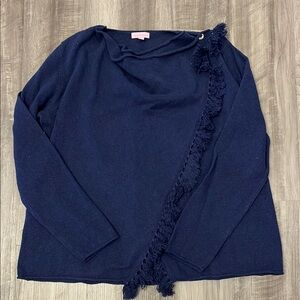Lilly Pulitzer Navy Sweater with Fringe Detail